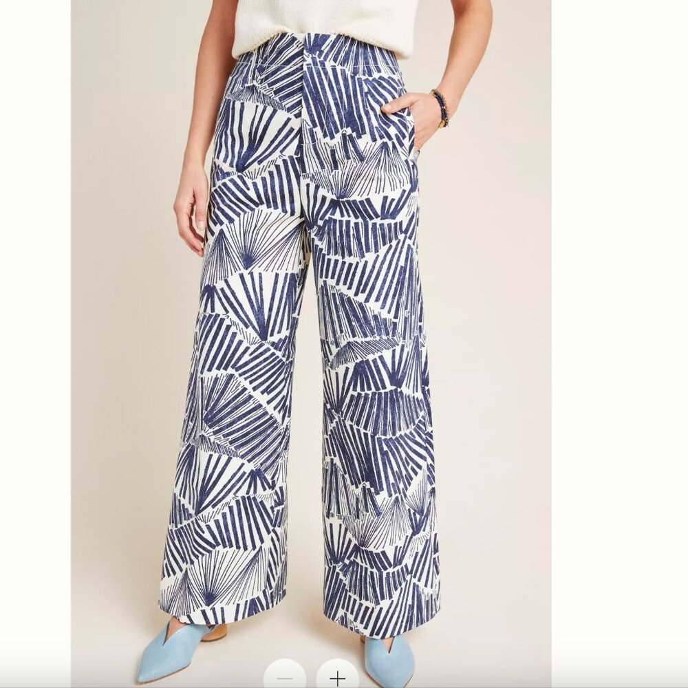Anthropologie Wide Leg Pants Trousers Blue Cream 0‎ or 26